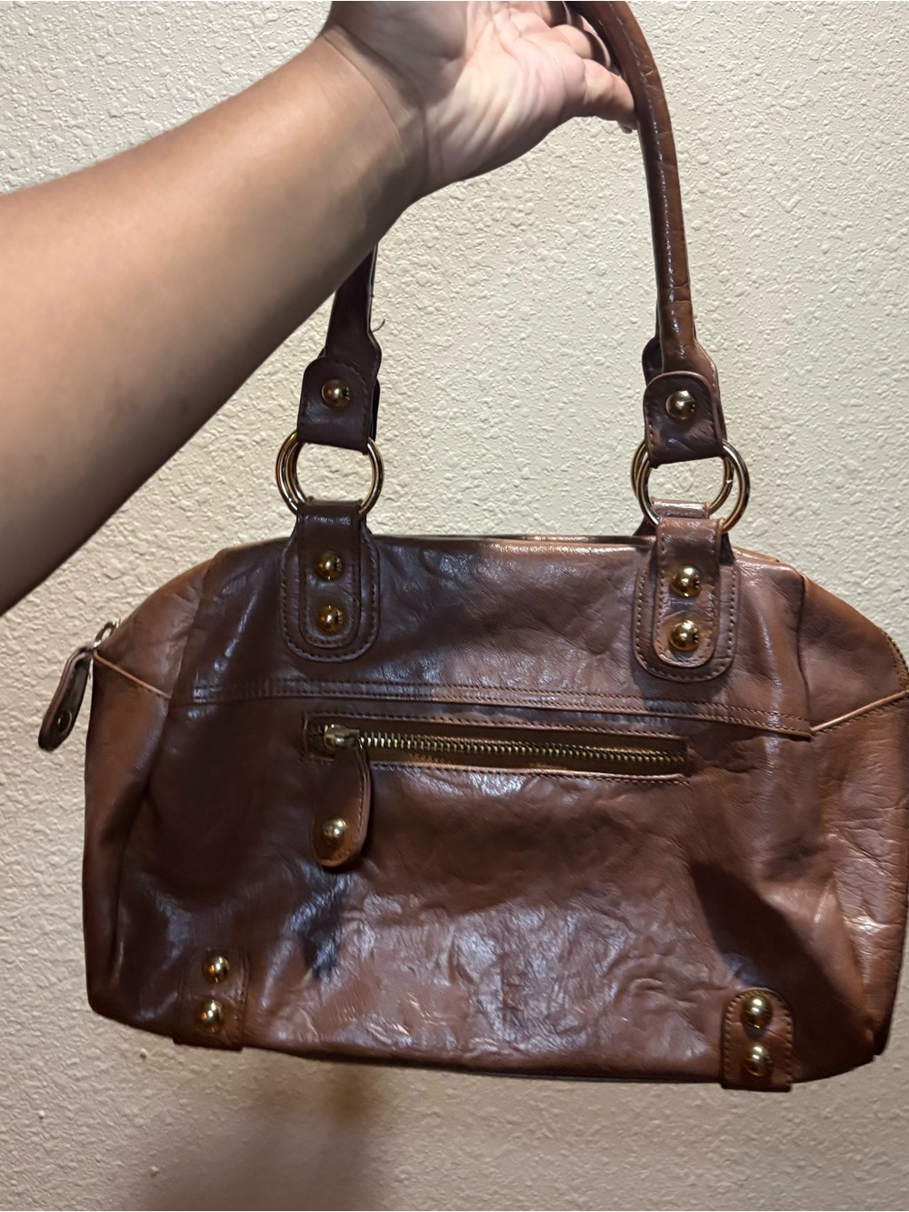 ALDO Brown Leather Shoulder Bag with Gold Hardware
